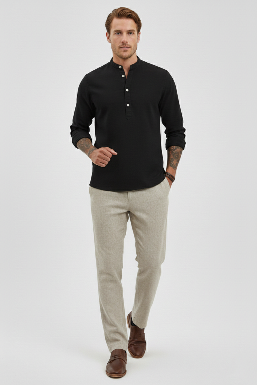 Mens Beige Khadi Pure Cotton Kurta