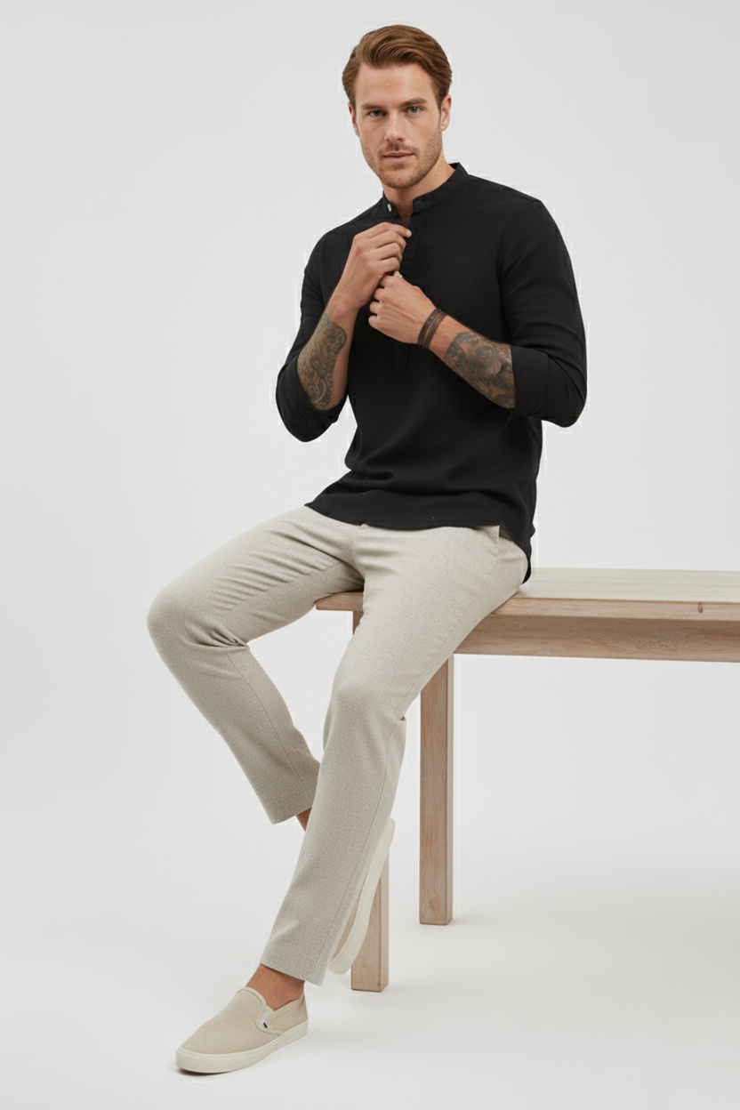 Mens Beige Khadi Pure Cotton Kurta