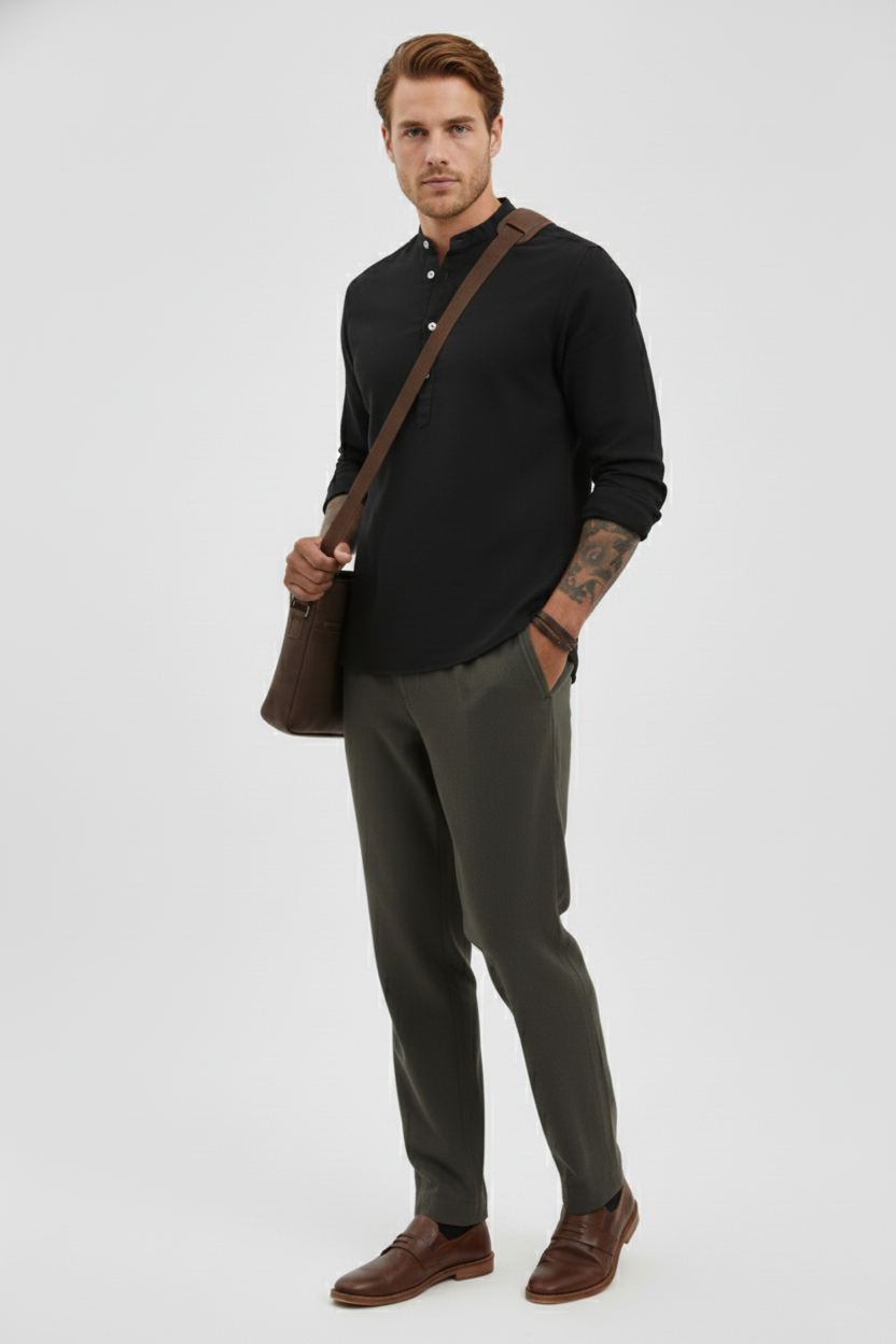 Mens Beige Khadi Pure Cotton Kurta