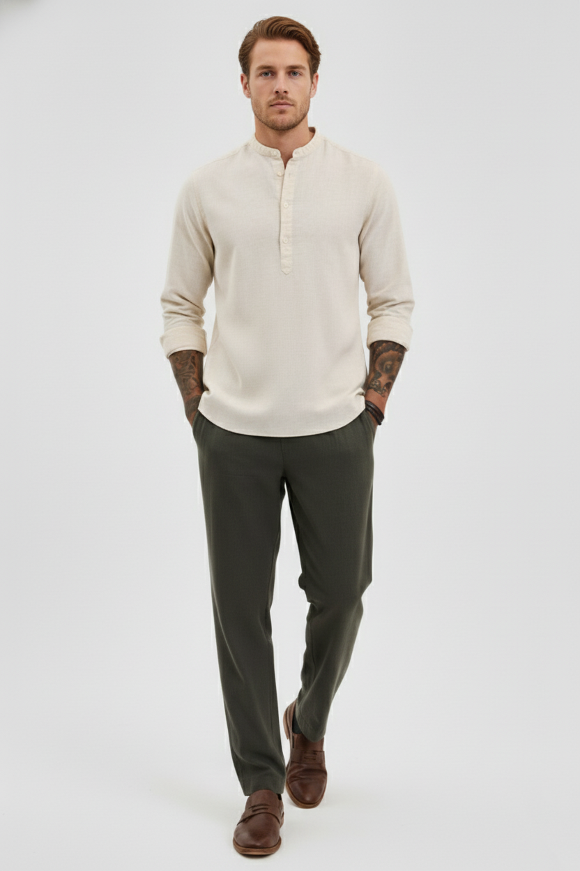 Mens Black Khadi Pure Cotton Kurta