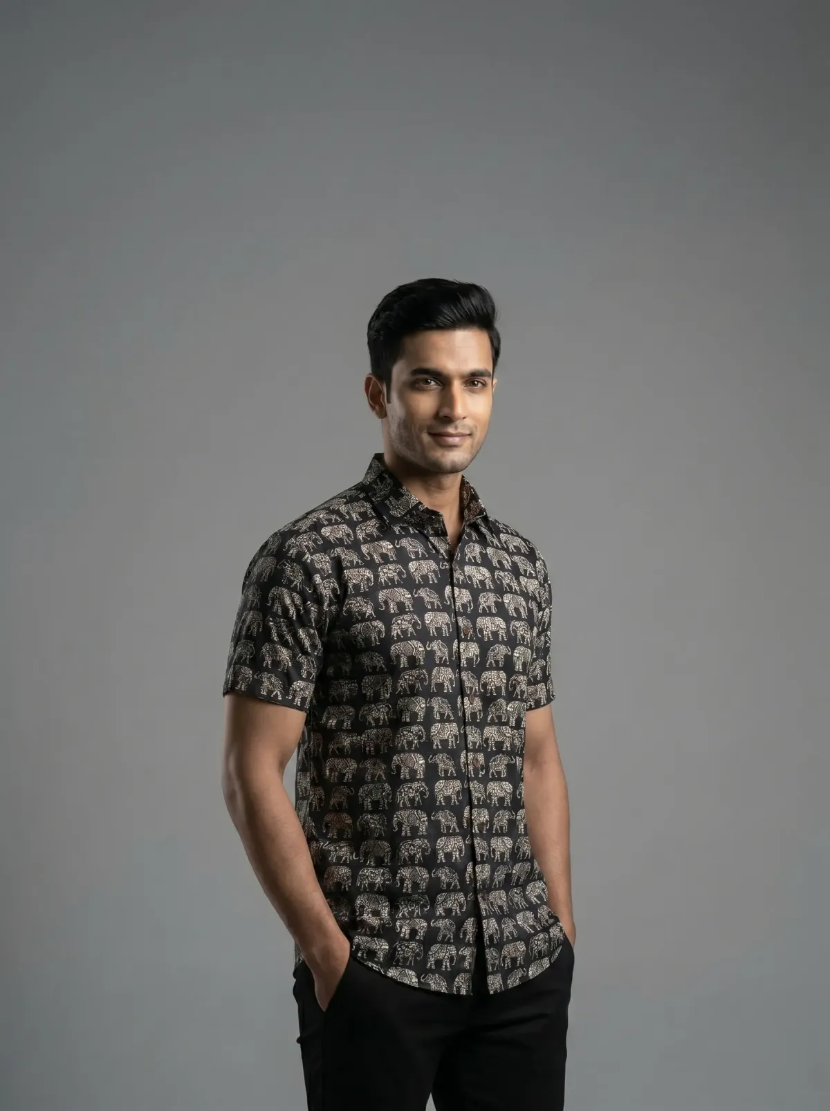Black&White Elephant Cotton Shirt