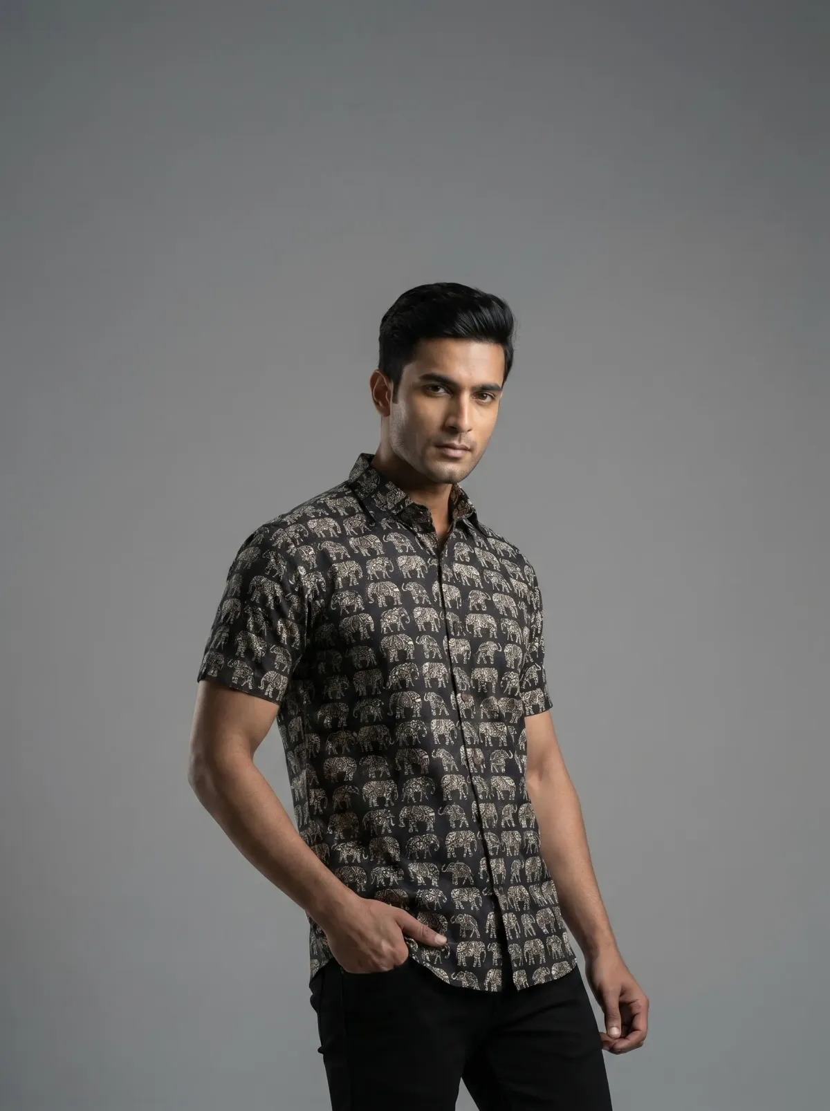 Black&White Elephant Cotton Shirt