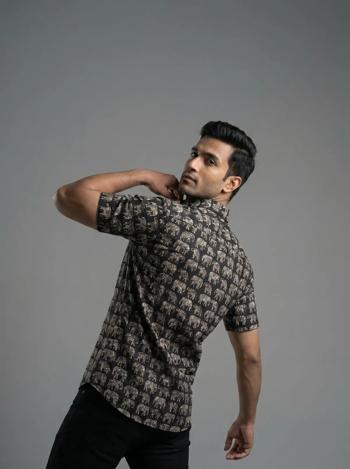 Black&White Elephant Cotton Shirt