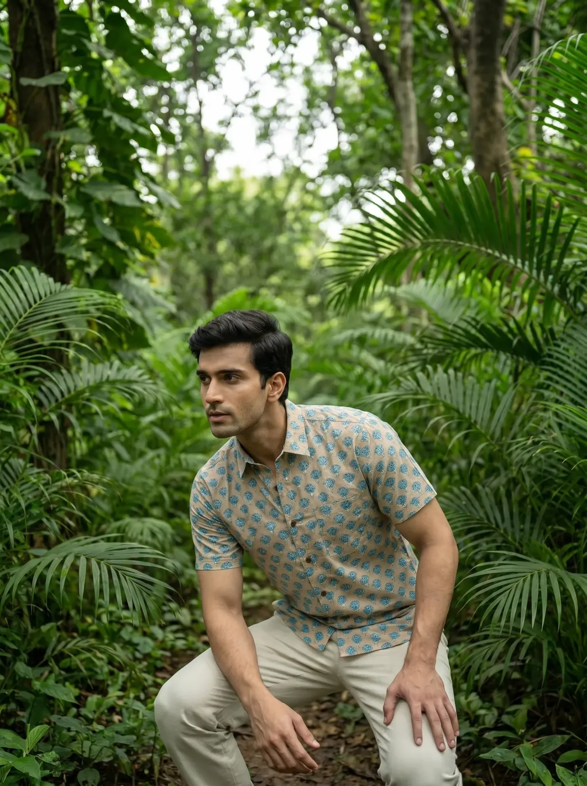 Blue Floral Cotton Shirt