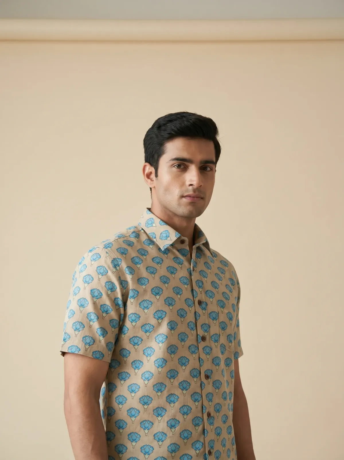 Blue Floral Cotton Shirt