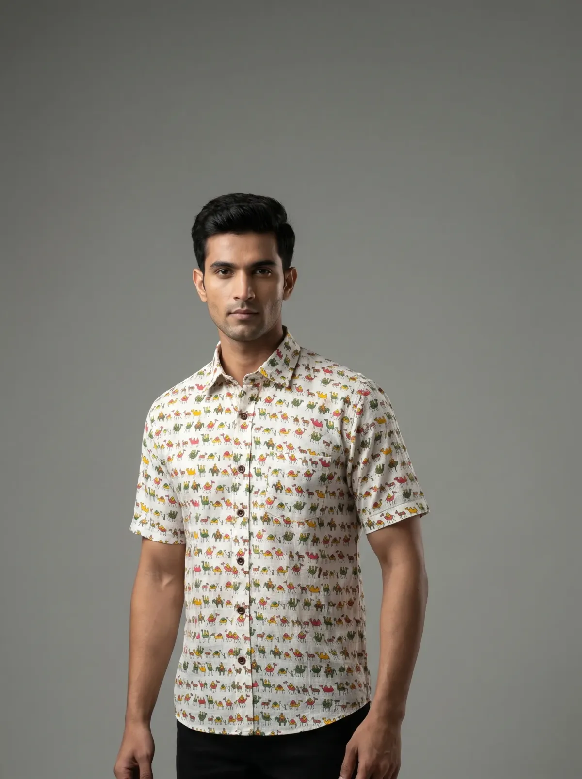 Multicolor Camel print Cotton Shirt