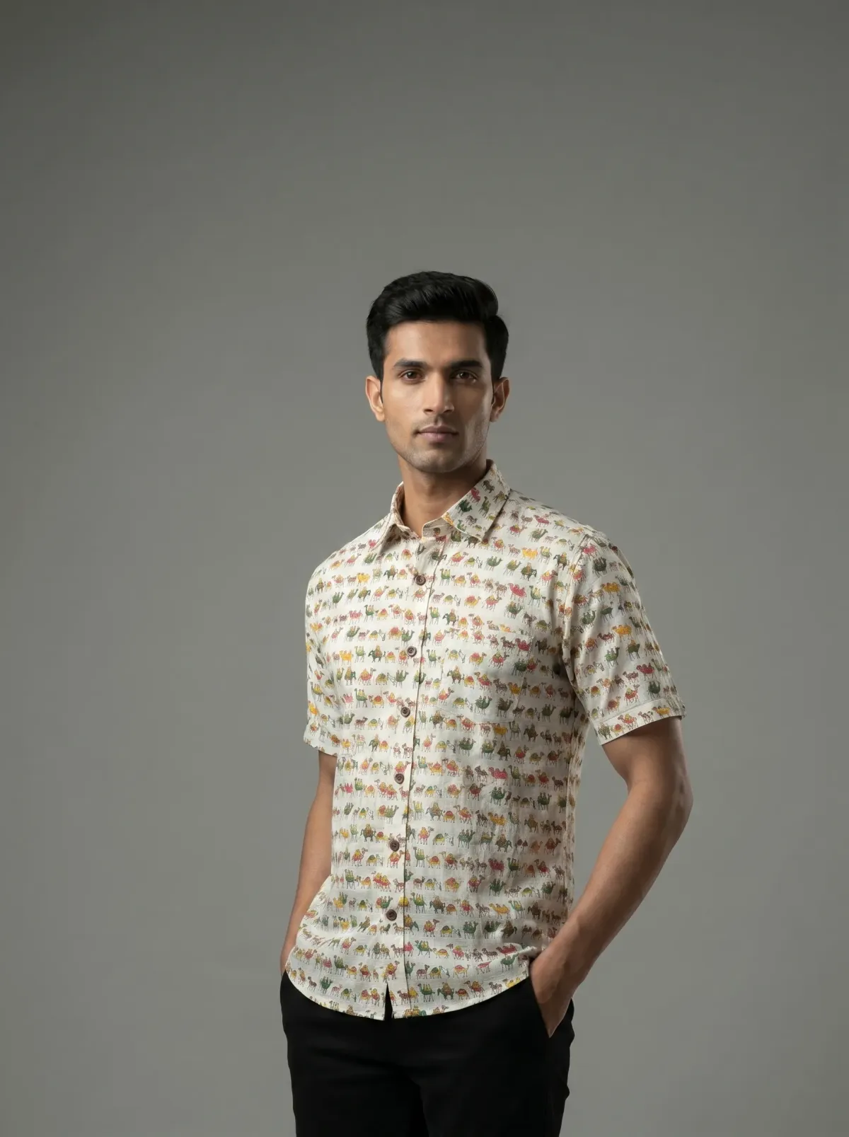 Multicolor Camel print Cotton Shirt