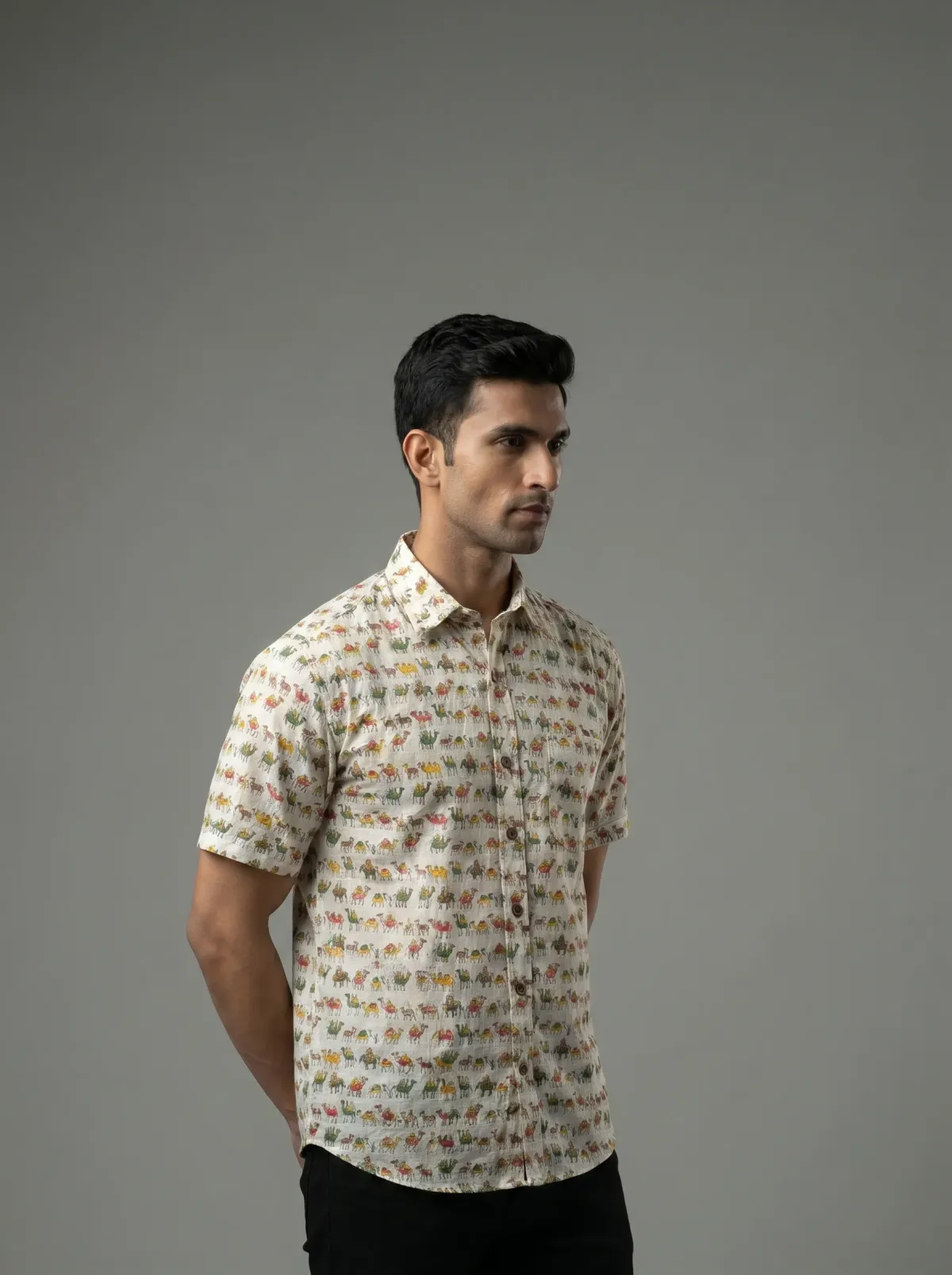 Multicolor Camel print Cotton Shirt