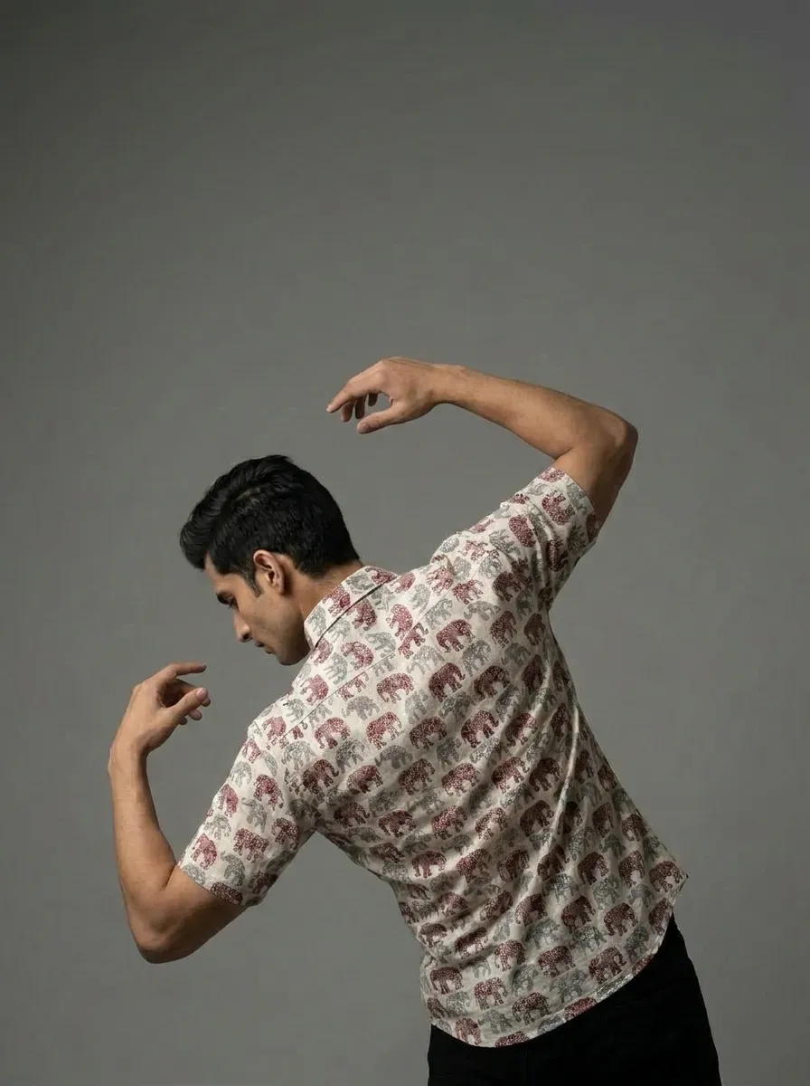 Red&Grey Elephant Cotton Shirt